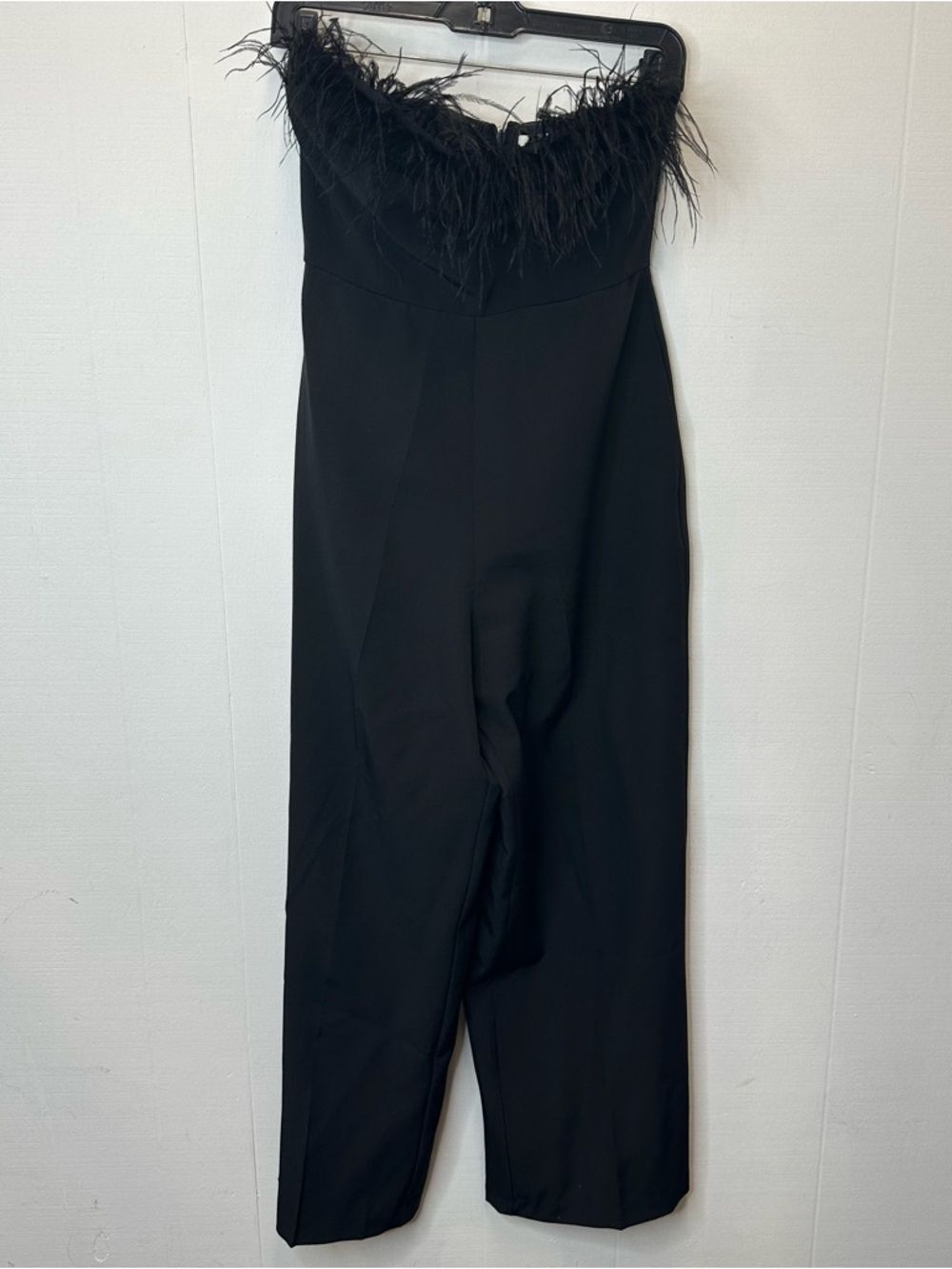 Sam Edelman Size 2 Solid Black Feather Trim Strapless Women's Jumpsuit